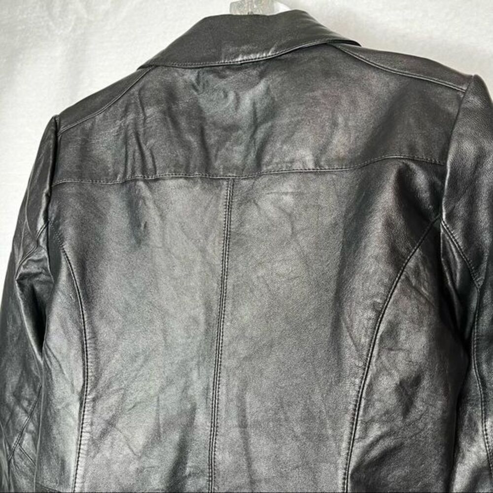 BirryShop‎ Black Genuine Leather Blazer Collar One Button Front Pockets Women’s - Picture 6 of 14